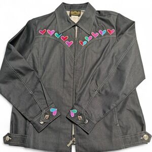 🎨 Bob Mackie Wearable Art Denim Jacket – Multicolor Heart Embroidery (M)‎